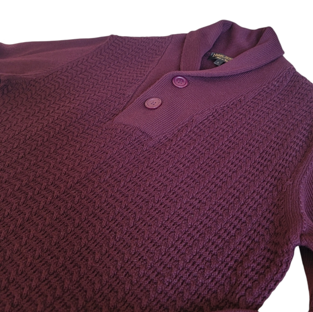 Vintage Harry Rosen Shawl Sweater Burgundy Merino Wool Blend Pullover Ac… - Picture 9 of 16